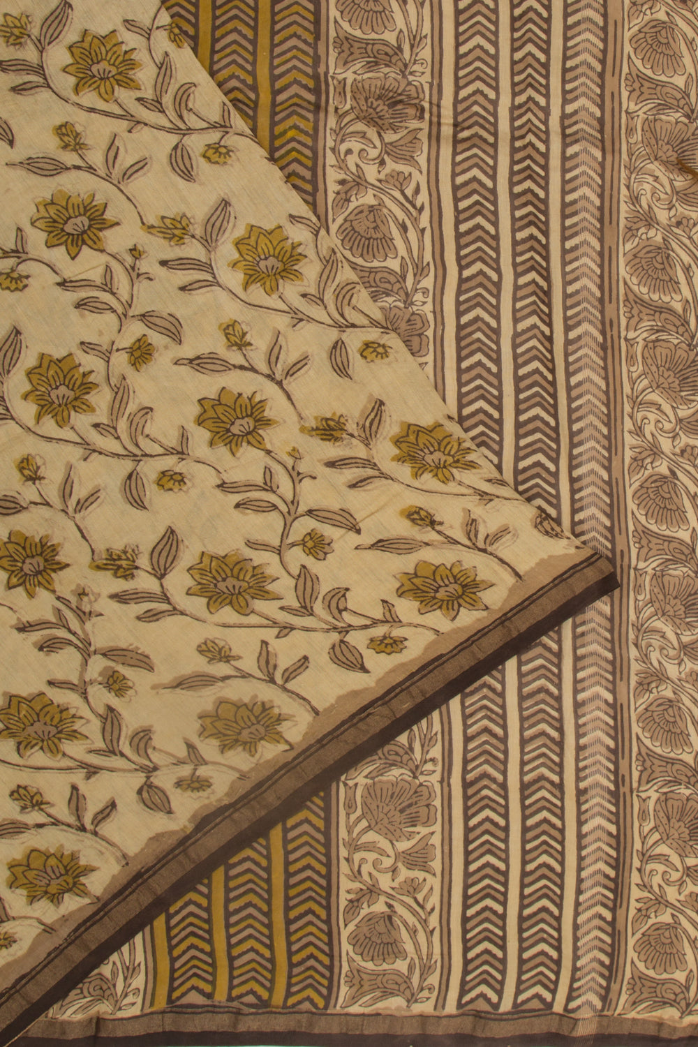 Chanderi Cotton Floral Printed Cream Saree