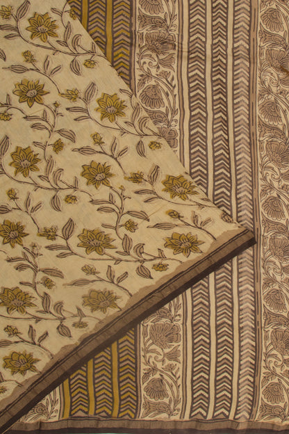 Chanderi Cotton Floral Printed Cream Saree