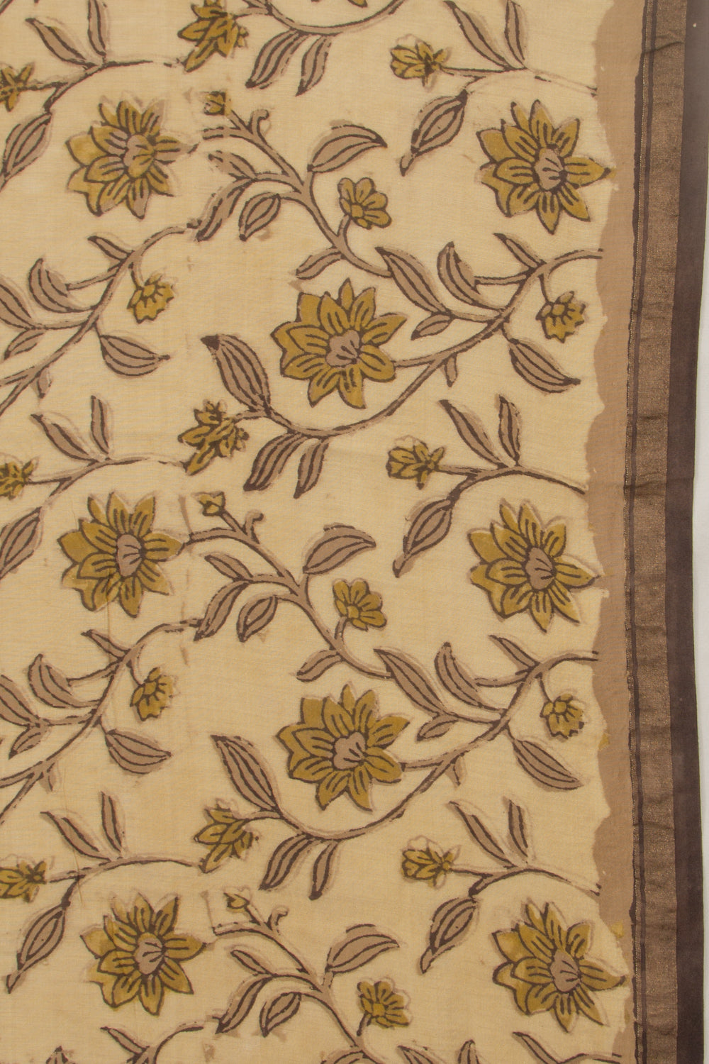 Chanderi Cotton Floral Printed Cream Saree