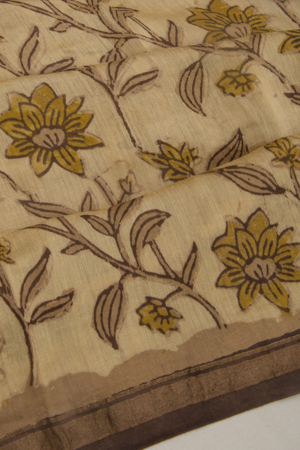 Chanderi Cotton Floral Printed Cream Saree