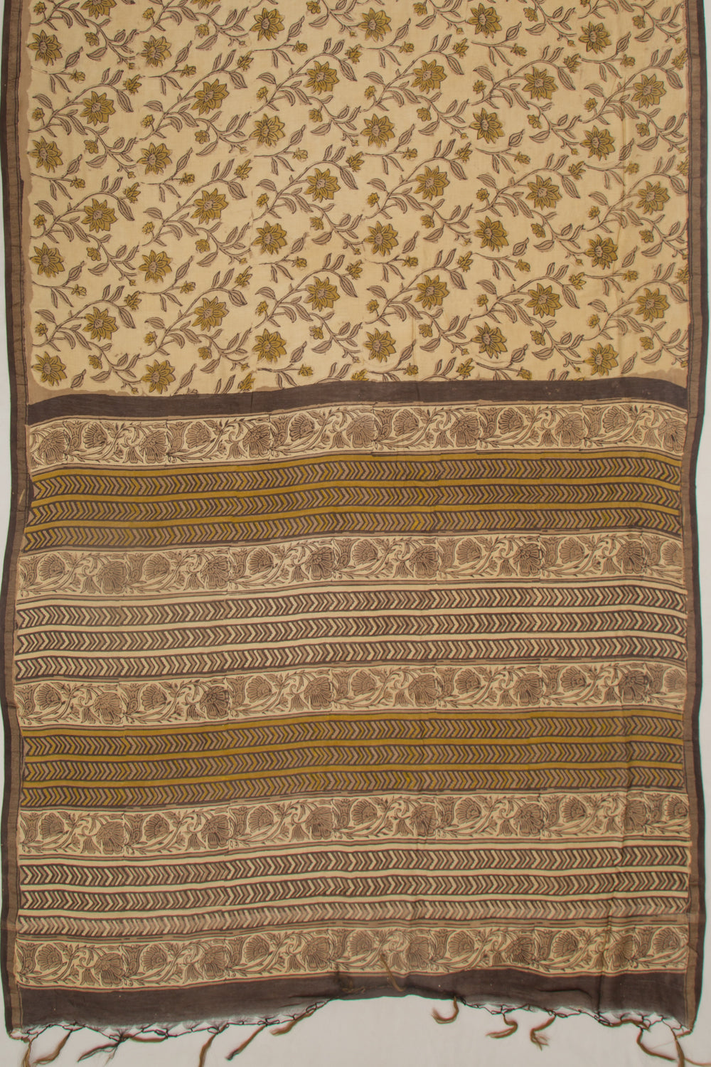 Chanderi Cotton Floral Printed Cream Saree