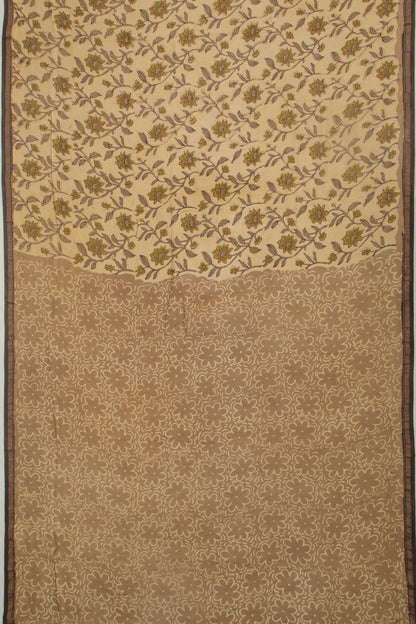 Chanderi Cotton Floral Printed Cream Saree