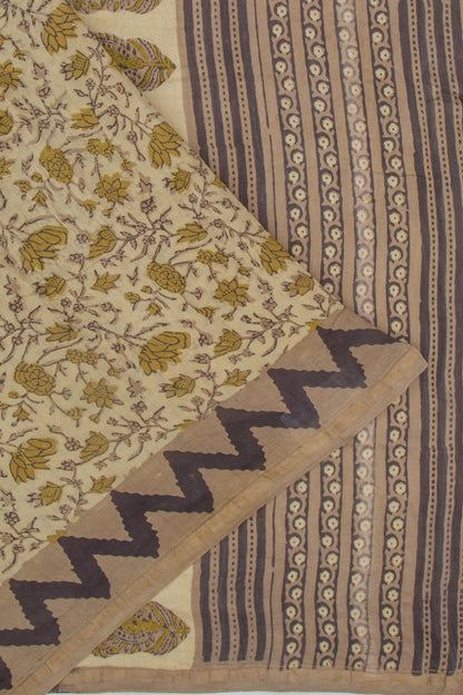 Chanderi Silk Floral Printed Cream Saree