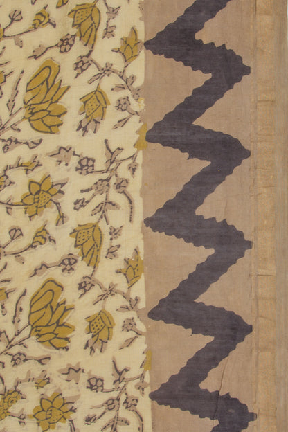 Chanderi Silk Floral Printed Cream Saree