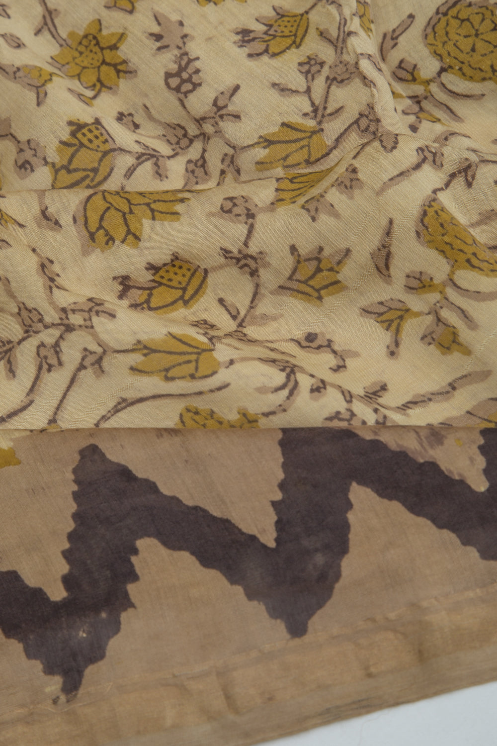 Chanderi Silk Floral Printed Cream Saree