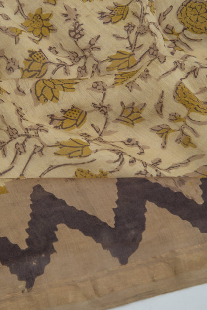 Chanderi Silk Floral Printed Cream Saree