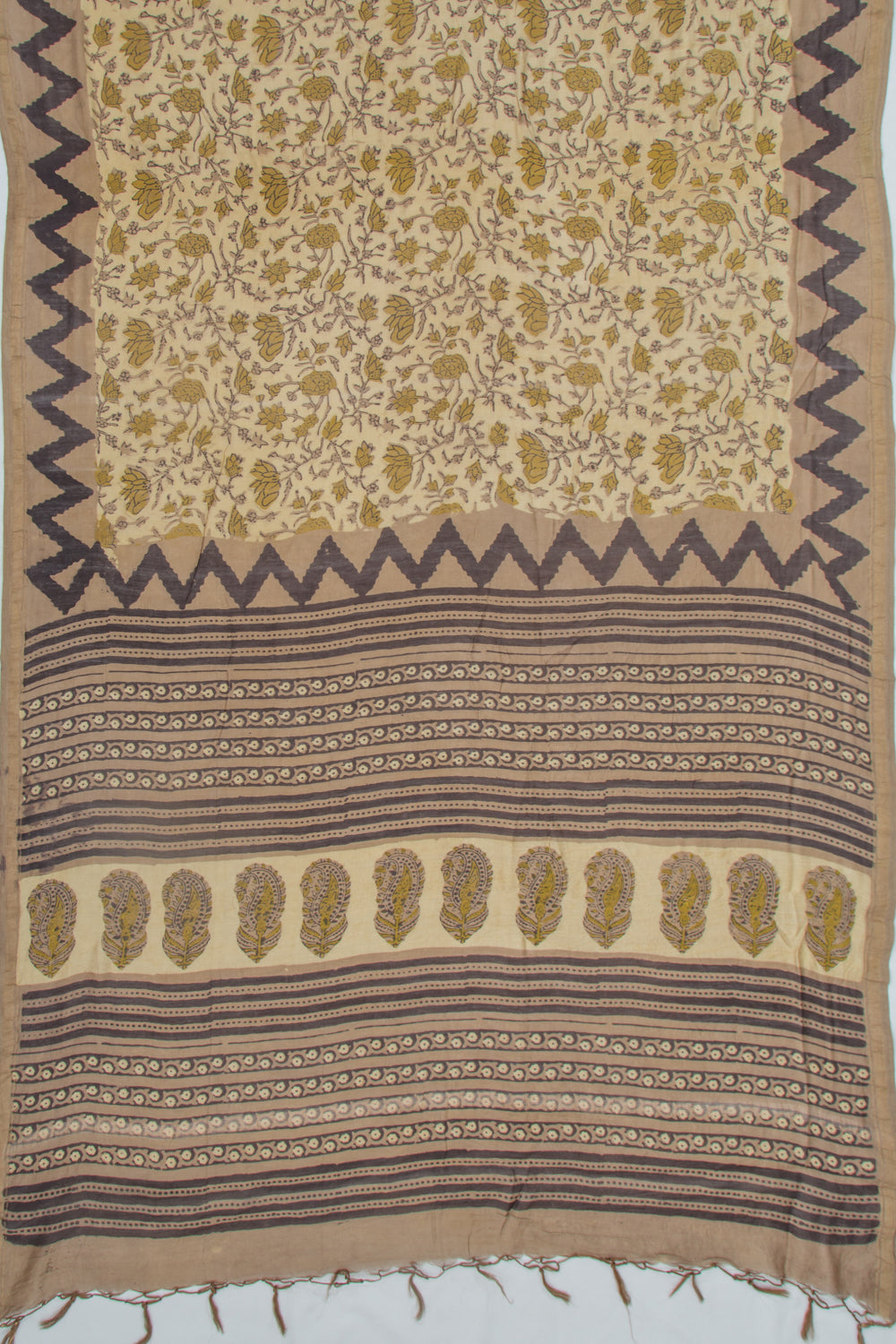 Chanderi Silk Floral Printed Cream Saree