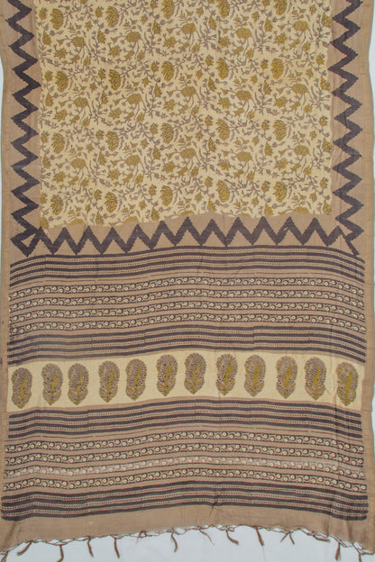 Chanderi Silk Floral Printed Cream Saree