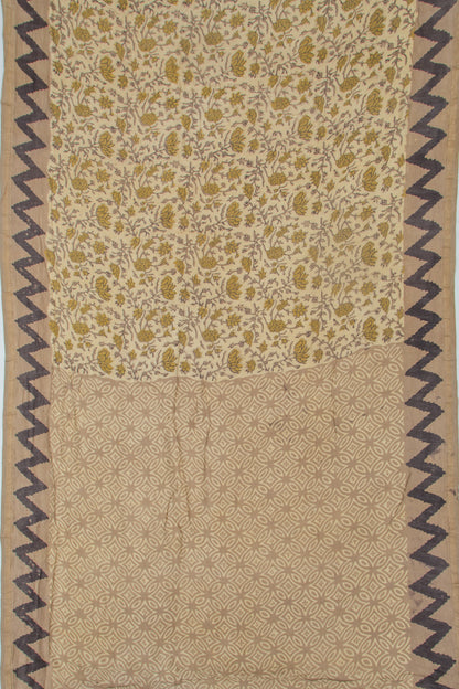 Chanderi Silk Floral Printed Cream Saree