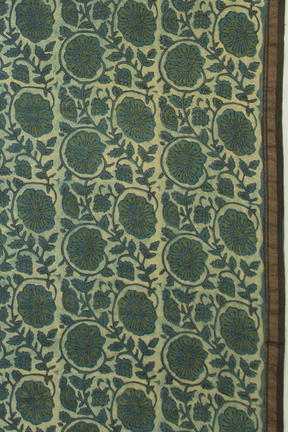 Chanderi Cotton Floral Printed Teal Green Saree