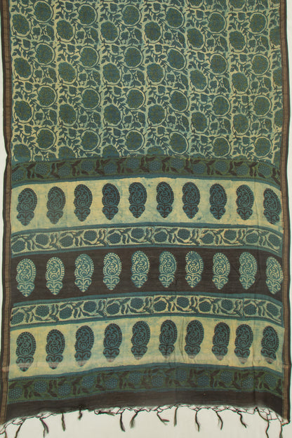 Chanderi Cotton Floral Printed Teal Green Saree