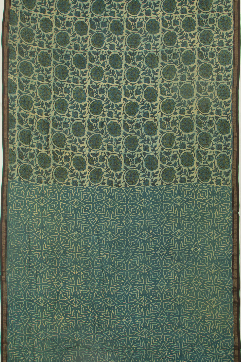 Chanderi Cotton Floral Printed Teal Green Saree