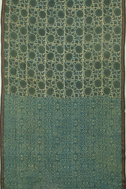 Chanderi Cotton Floral Printed Teal Green Saree