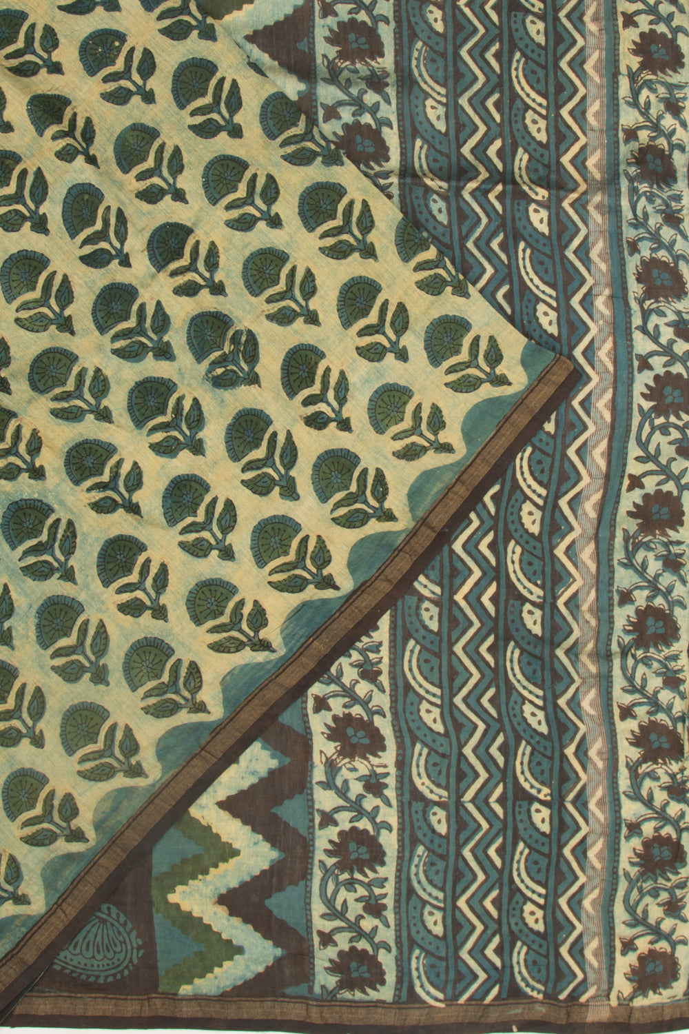 Chanderi Silk Floral Printed Green Saree