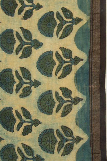 Chanderi Silk Floral Printed Green Saree