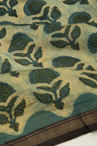 Chanderi Silk Floral Printed Green Saree
