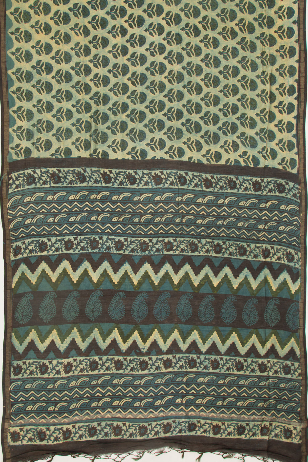 Chanderi Silk Floral Printed Green Saree