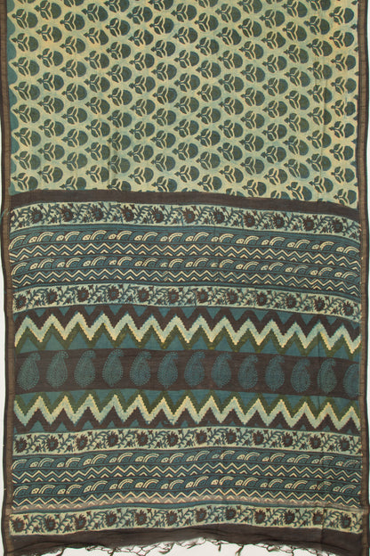 Chanderi Silk Floral Printed Green Saree