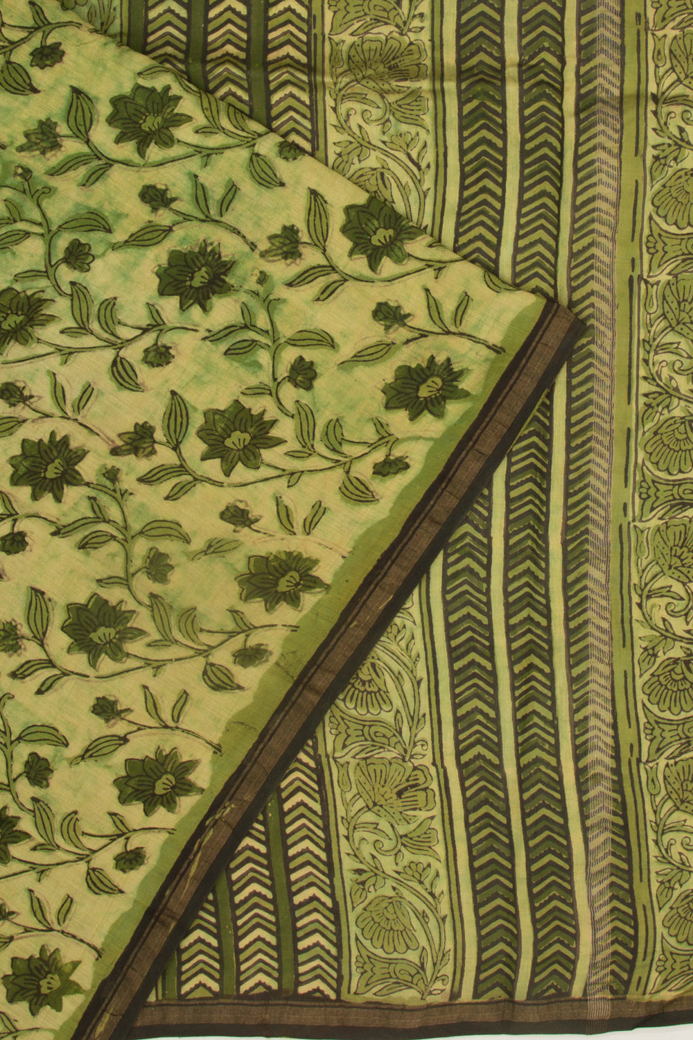 Chanderi Silk Floral Printed Green Saree