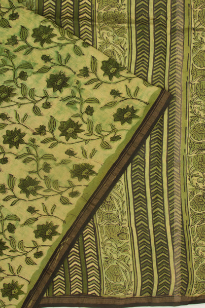 Chanderi Silk Floral Printed Green Saree
