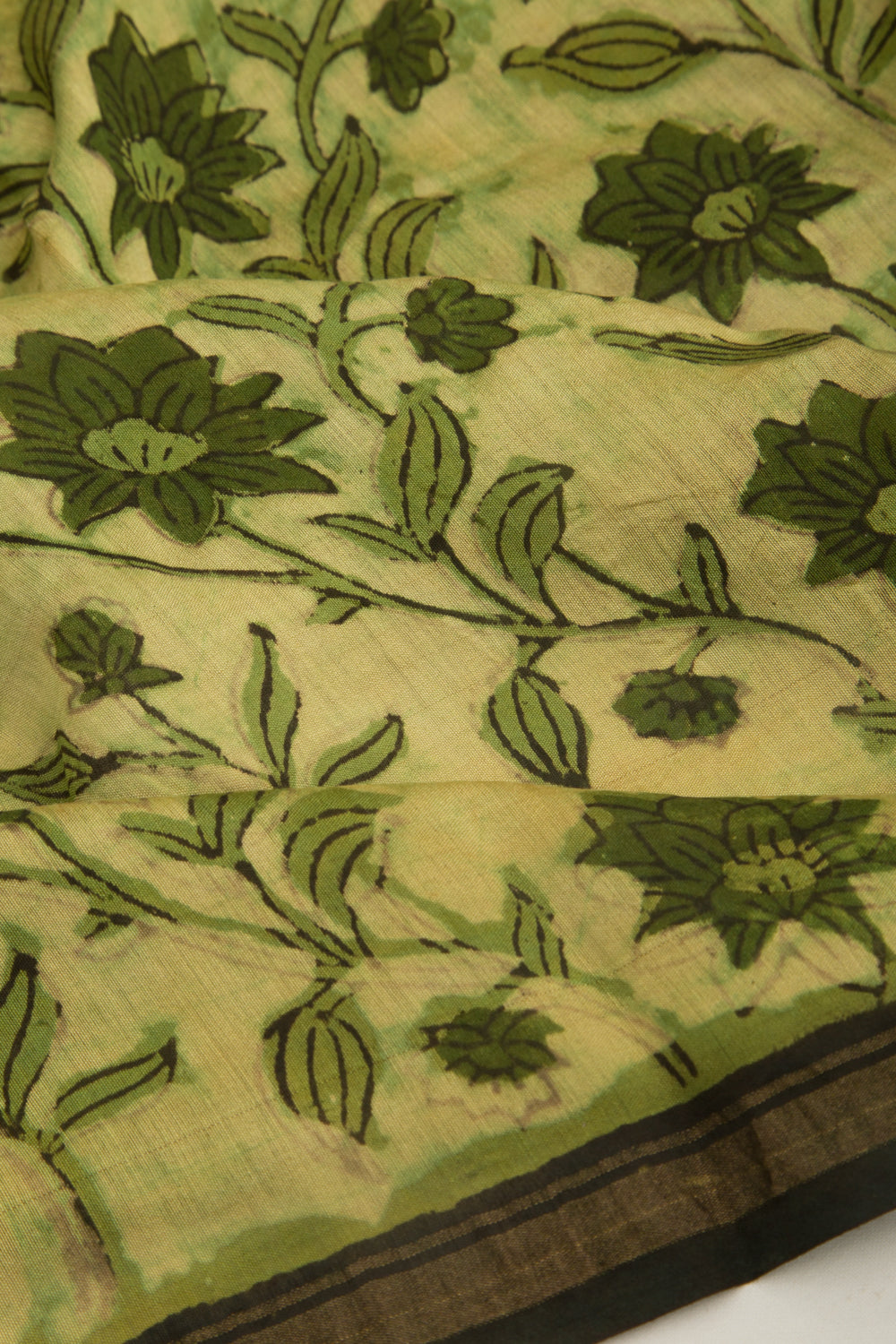 Chanderi Silk Floral Printed Green Saree