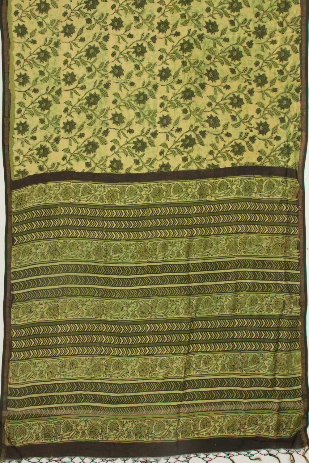 Chanderi Silk Floral Printed Green Saree