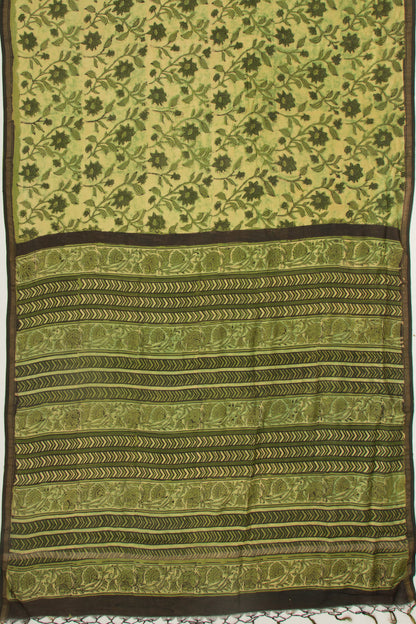 Chanderi Silk Floral Printed Green Saree