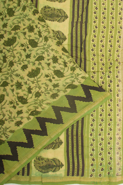 Chanderi Cotton Floral Printed Green Saree