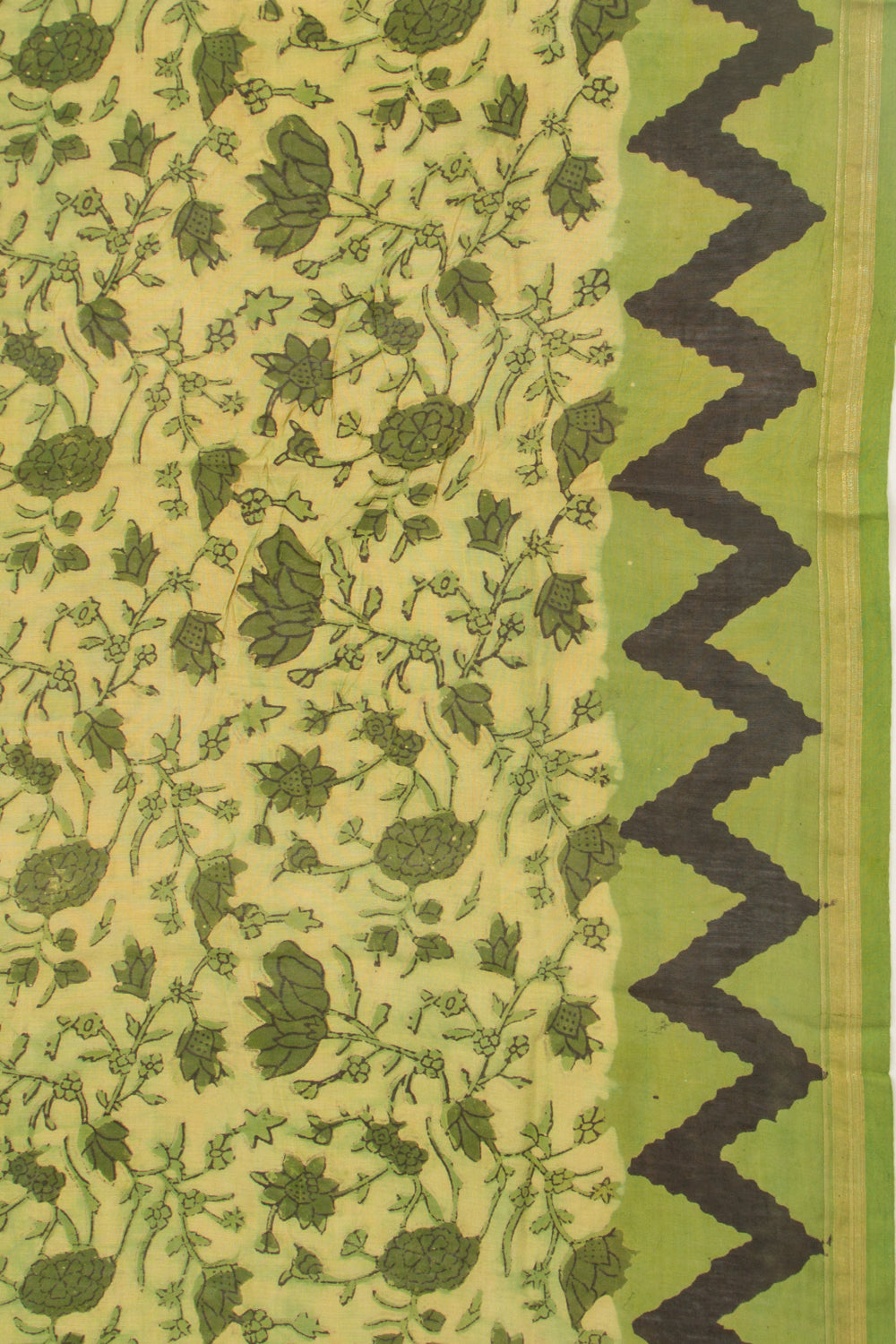 Chanderi Cotton Floral Printed Green Saree