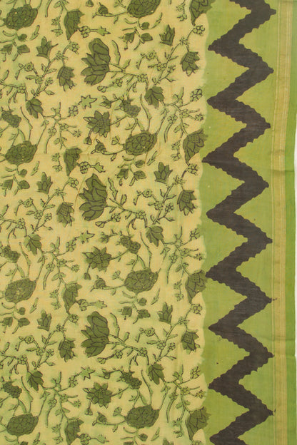 Chanderi Cotton Floral Printed Green Saree