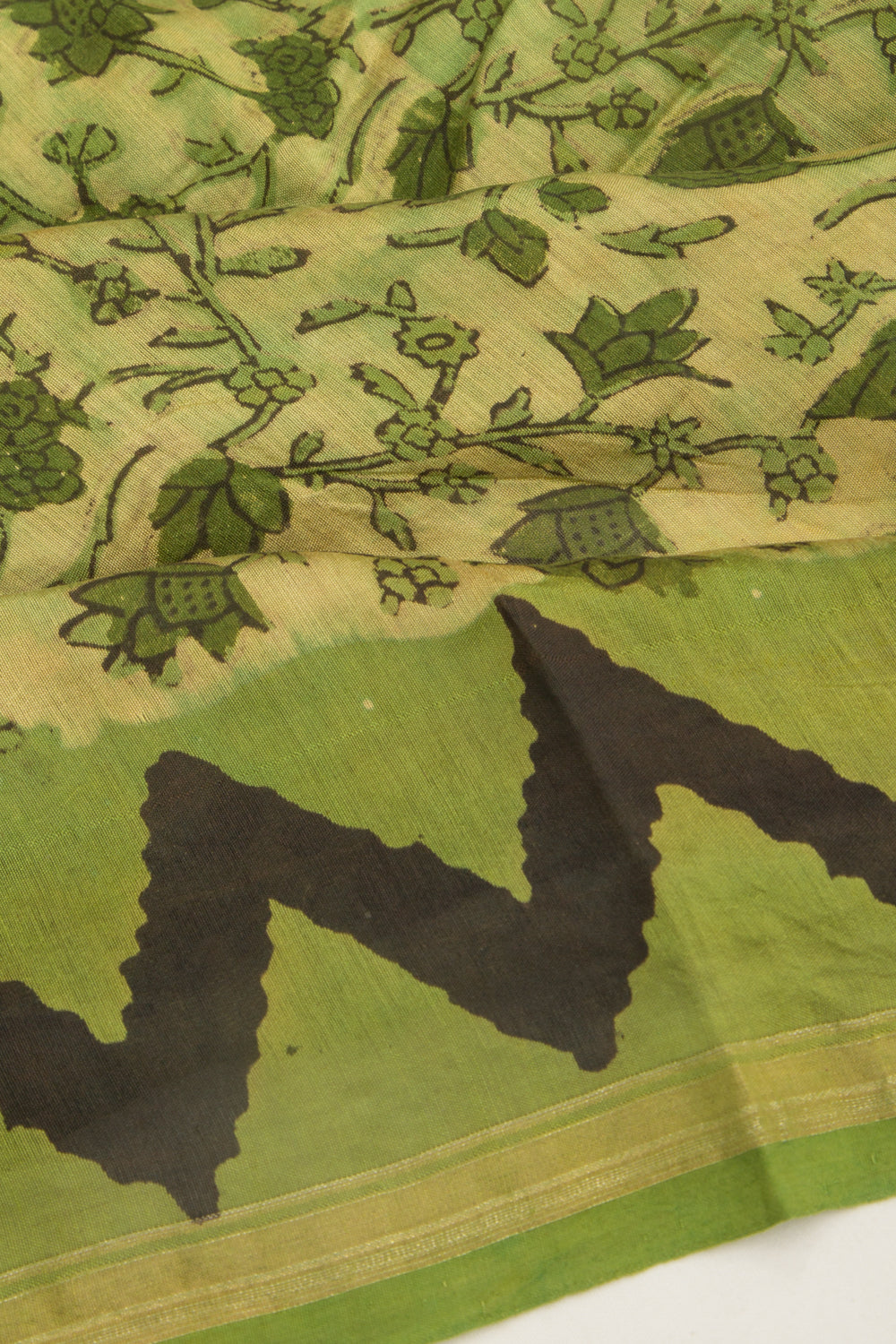 Chanderi Cotton Floral Printed Green Saree