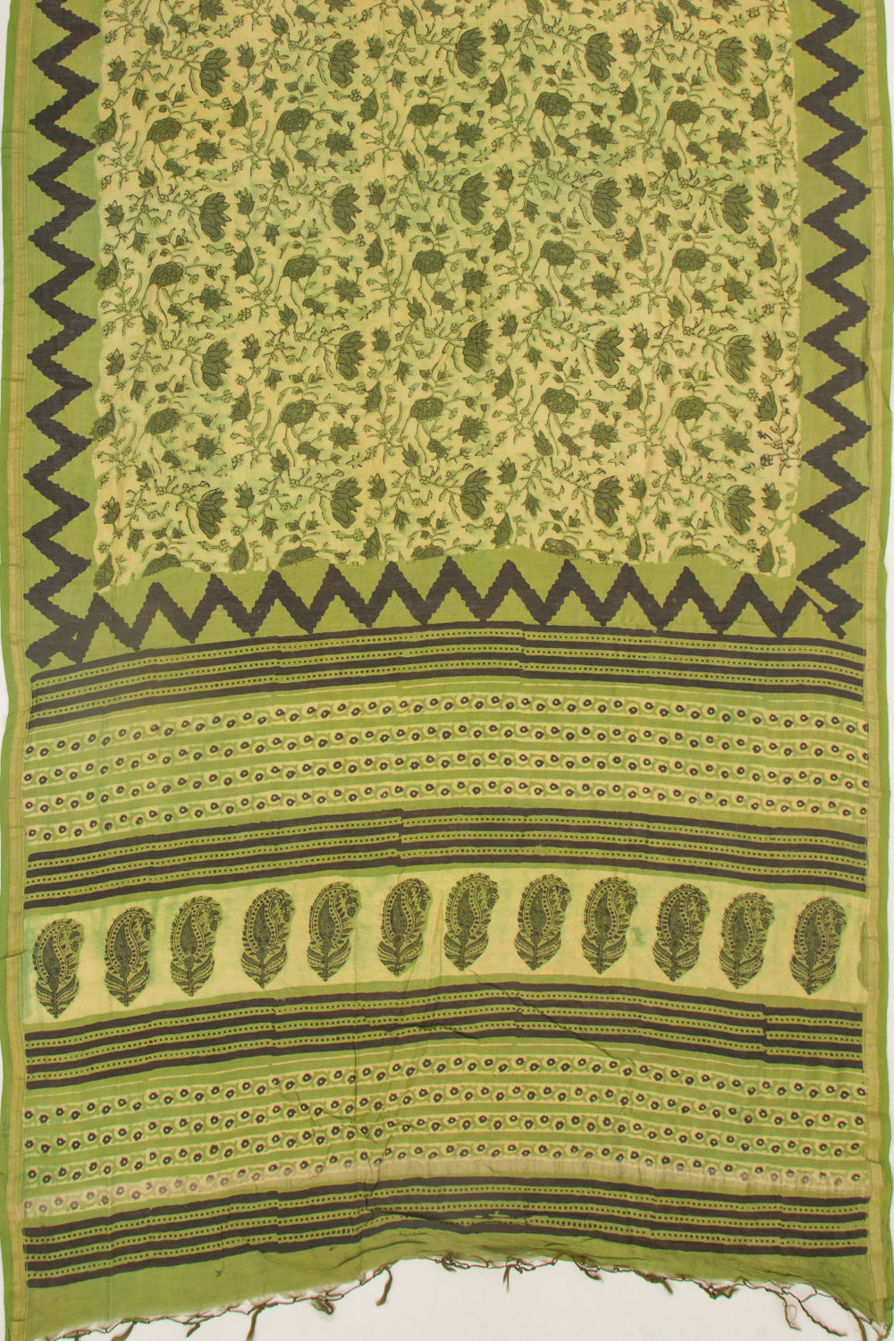 Chanderi Cotton Floral Printed Green Saree