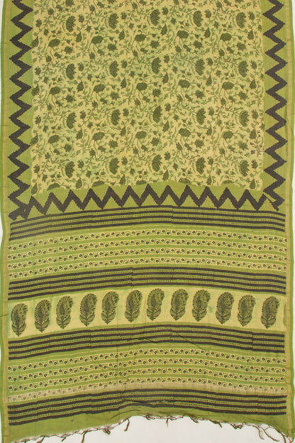 Chanderi Cotton Floral Printed Green Saree