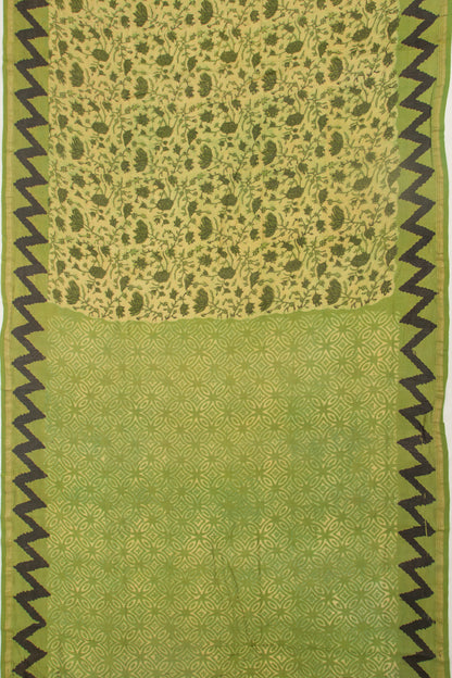 Chanderi Cotton Floral Printed Green Saree