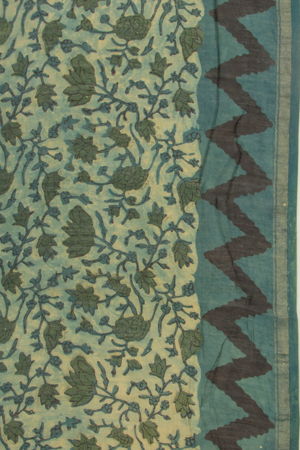 Chanderi Cotton Floral Printed Teal Green Saree