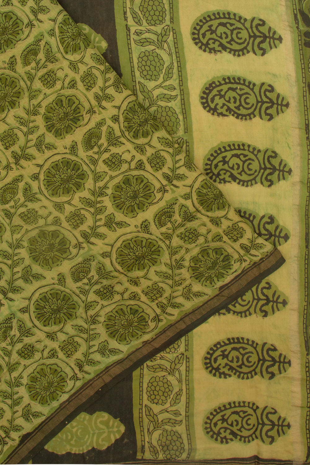 Chanderi Cotton Floral Printed Green Saree