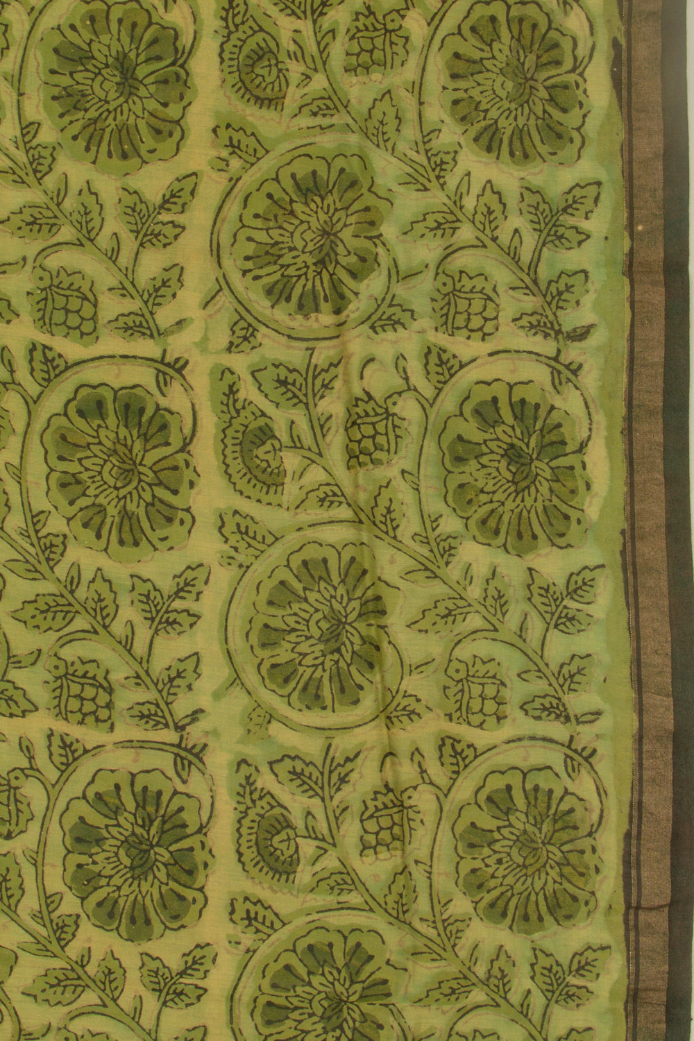 Chanderi Cotton Floral Printed Green Saree