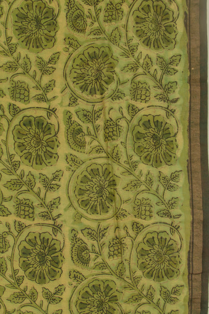 Chanderi Cotton Floral Printed Green Saree