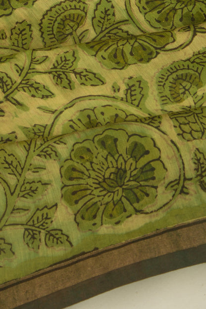 Chanderi Cotton Floral Printed Green Saree