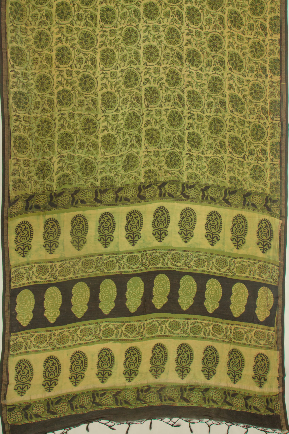 Chanderi Cotton Floral Printed Green Saree