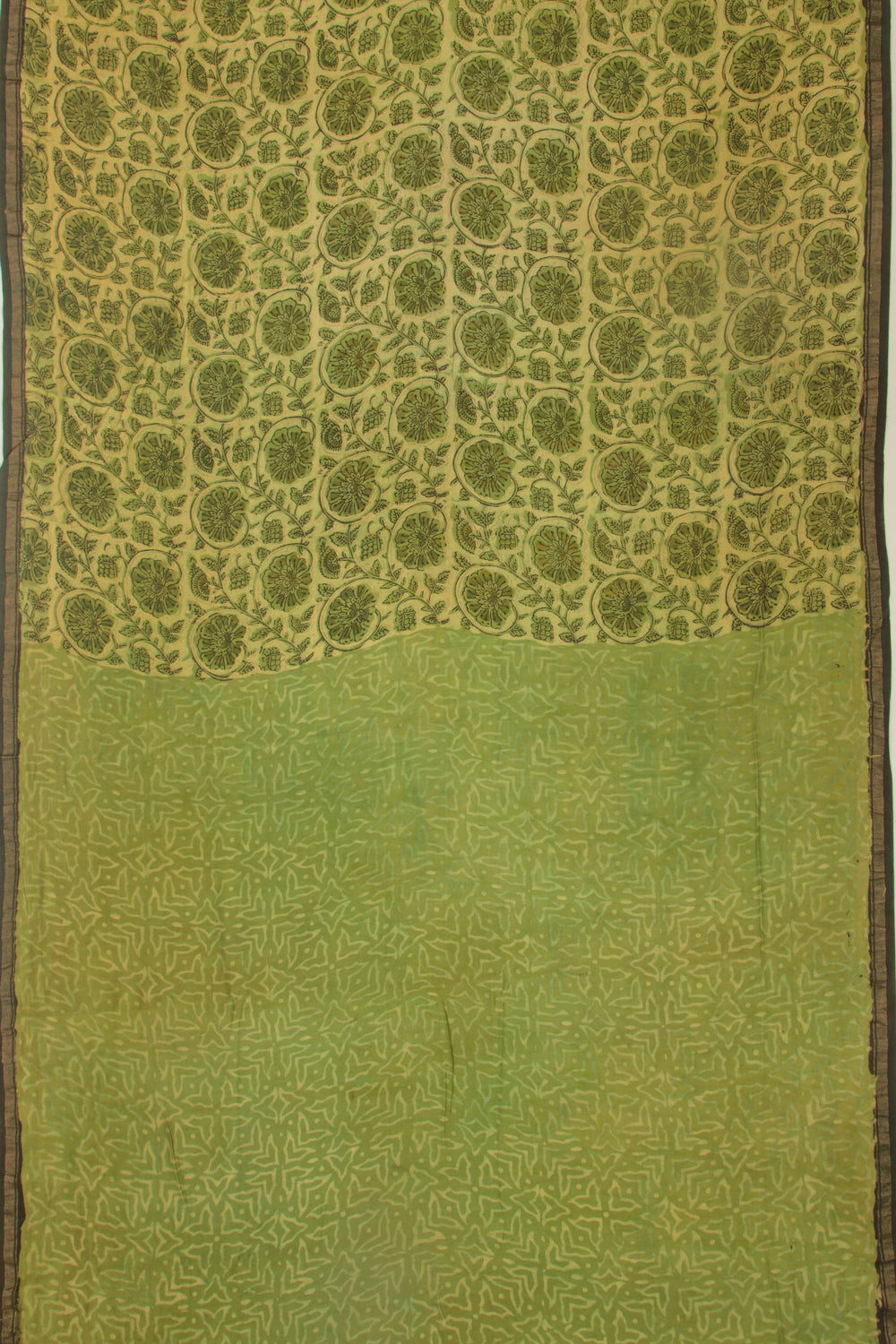 Chanderi Cotton Floral Printed Green Saree