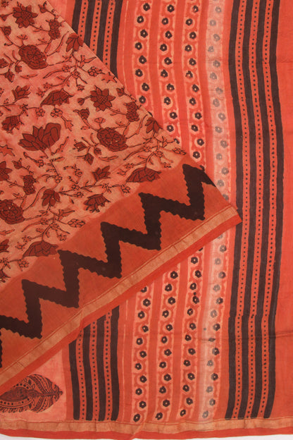 Chanderi Cotton Floral Printed Orange Saree