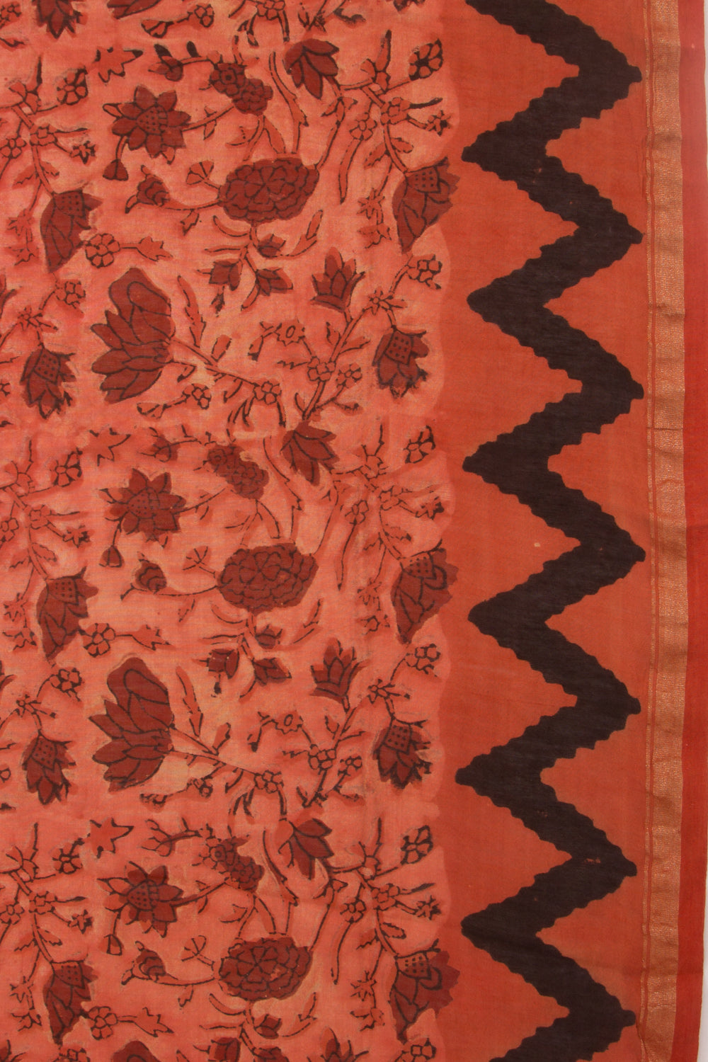 Chanderi Cotton Floral Printed Orange Saree