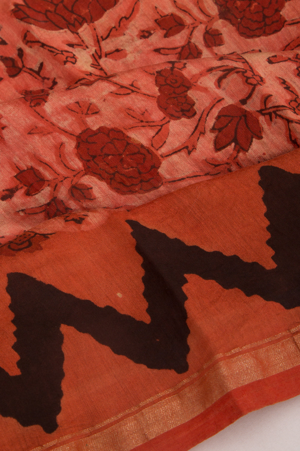 Chanderi Cotton Floral Printed Orange Saree