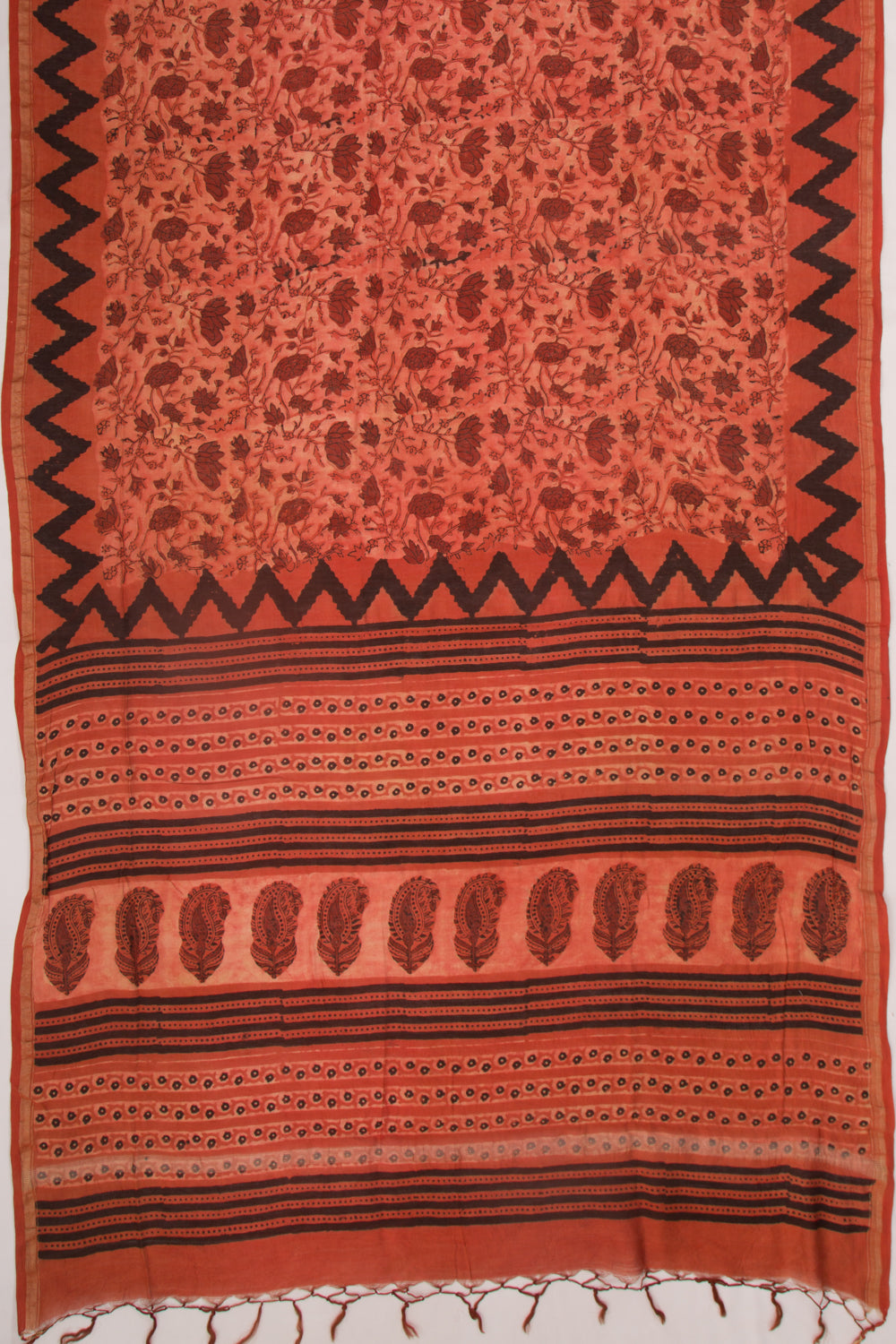 Chanderi Cotton Floral Printed Orange Saree