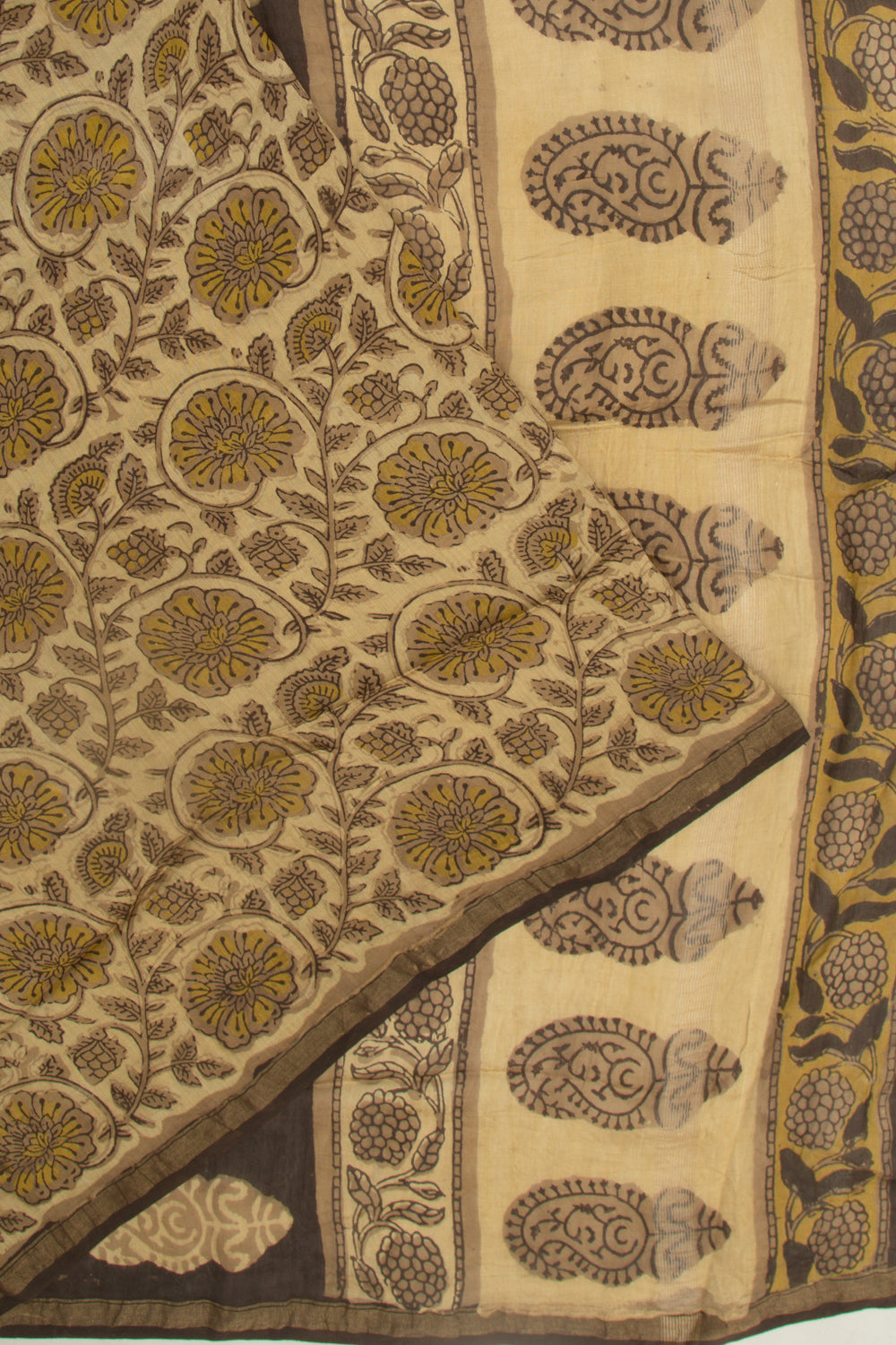 Chanderi Cotton Floral Printed Cream Saree