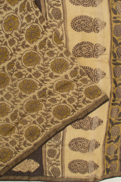 Chanderi Cotton Floral Printed Cream Saree