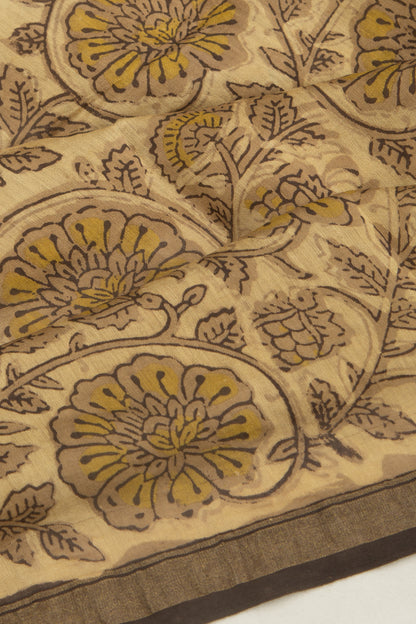 Chanderi Cotton Floral Printed Cream Saree