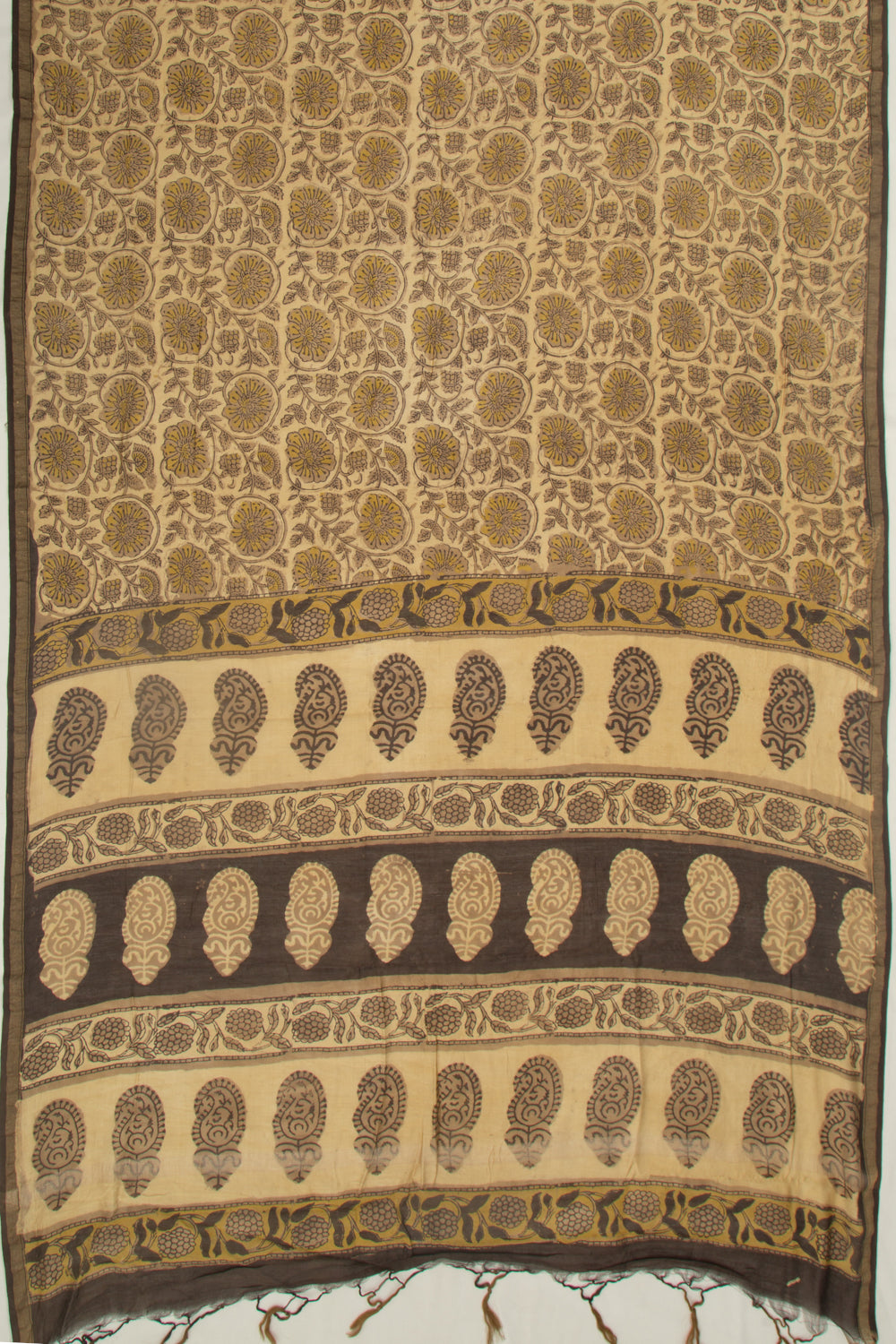 Chanderi Cotton Floral Printed Cream Saree