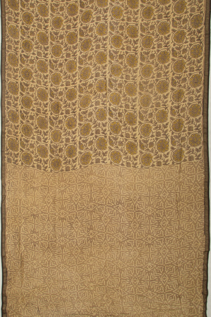 Chanderi Cotton Floral Printed Cream Saree